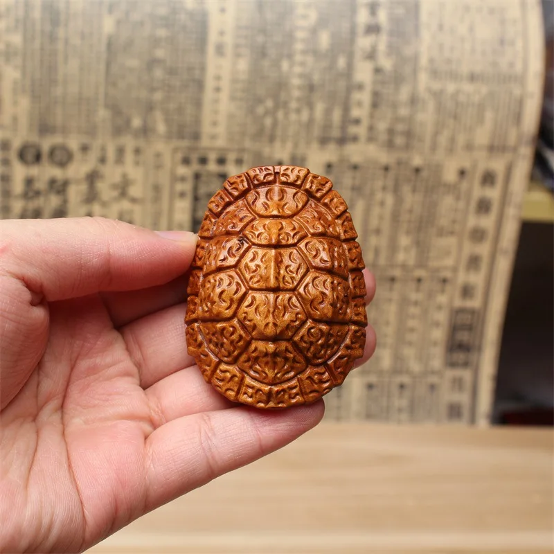 Thunder-struck Wood Tortoise Shell Handheld Ornament, Carved Lucky Turtle DIY Pendant Charms Wooden Amulet