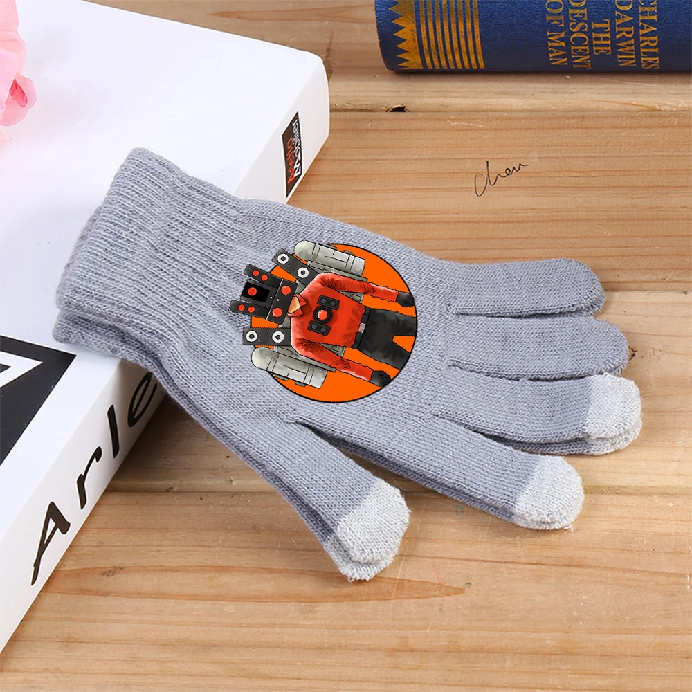 Skibidi Toilet Winter Touch Screen Gloves Tv Man Speakerman Warm Stretch Knit Mittens Imitation Wool Full Finger Crochet Thicken