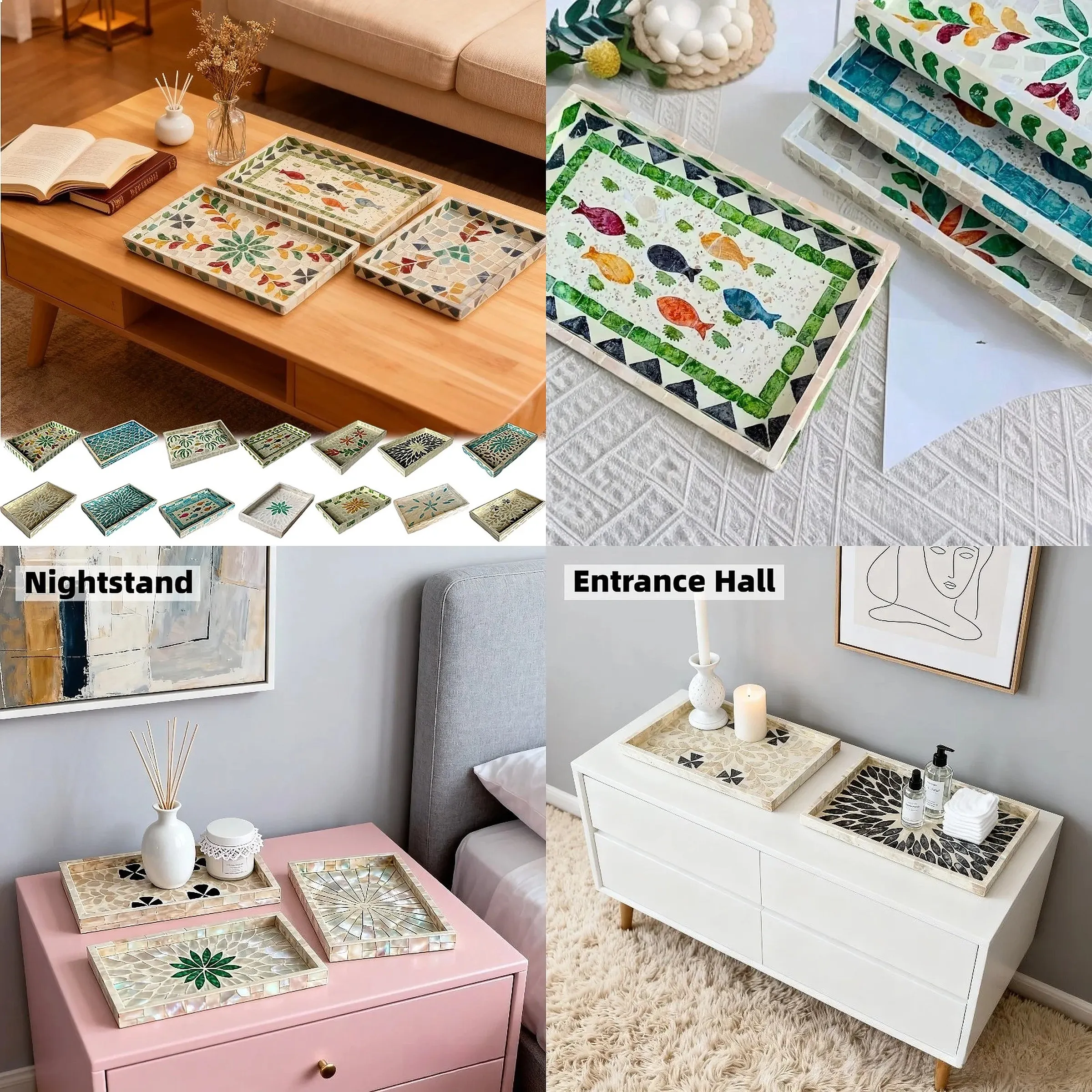 25x15cm Nordic Style Shell Inlaid Storage Tray Rectangular Oval Natural Handmade for Jewelry Cosmetics Living Room Home Decor