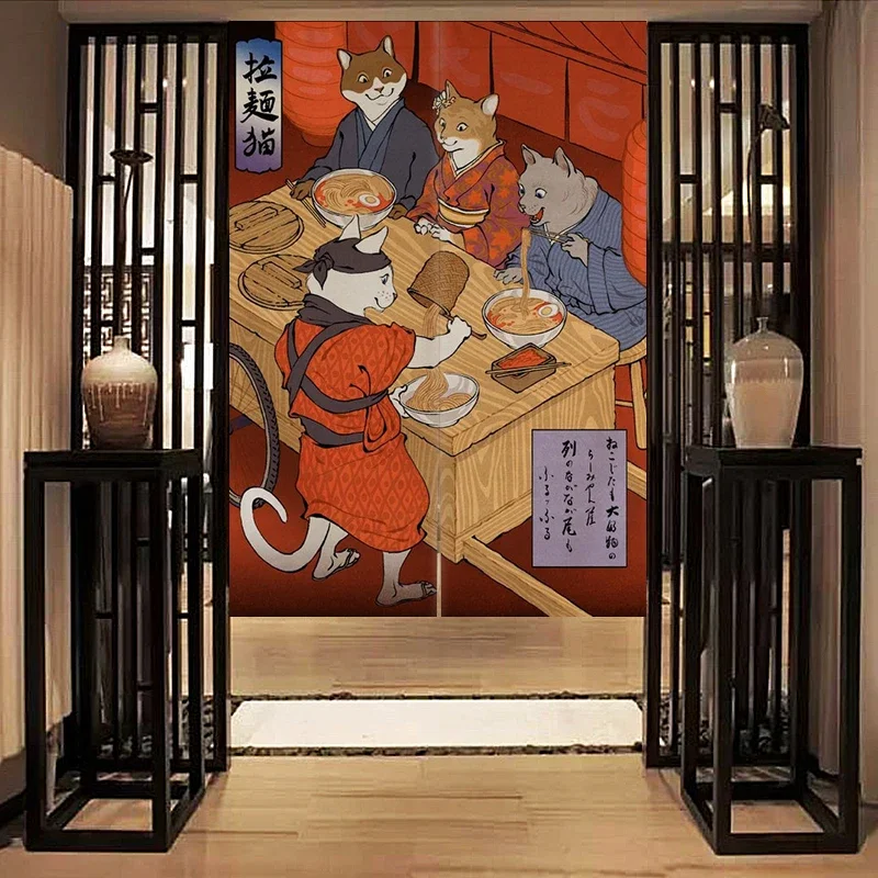 Nordic Door Partition  Kitchen Snack Shop Restaurant CurtainJapanese Sushi Dharma Fish Door Curtain Printing Bedroom Window