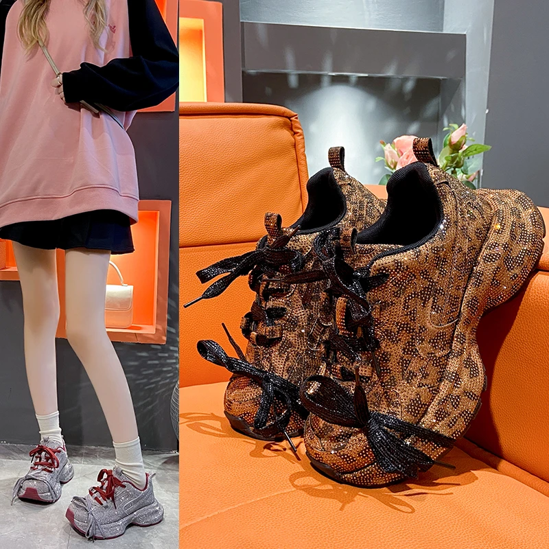 Women's Luxury Sneakers Shining Diamond Leopard Pattern Platform Sneakers Casual Shoes Zebra Striped Designer Running Shoes