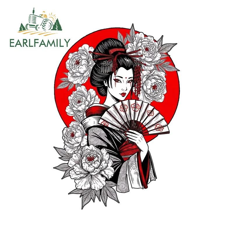 EARLFAMILY Eye-catching Tattoos Car Stickers Vintage Japanese-style Girl Luggage Trunk Decal High Quality Car Accessories