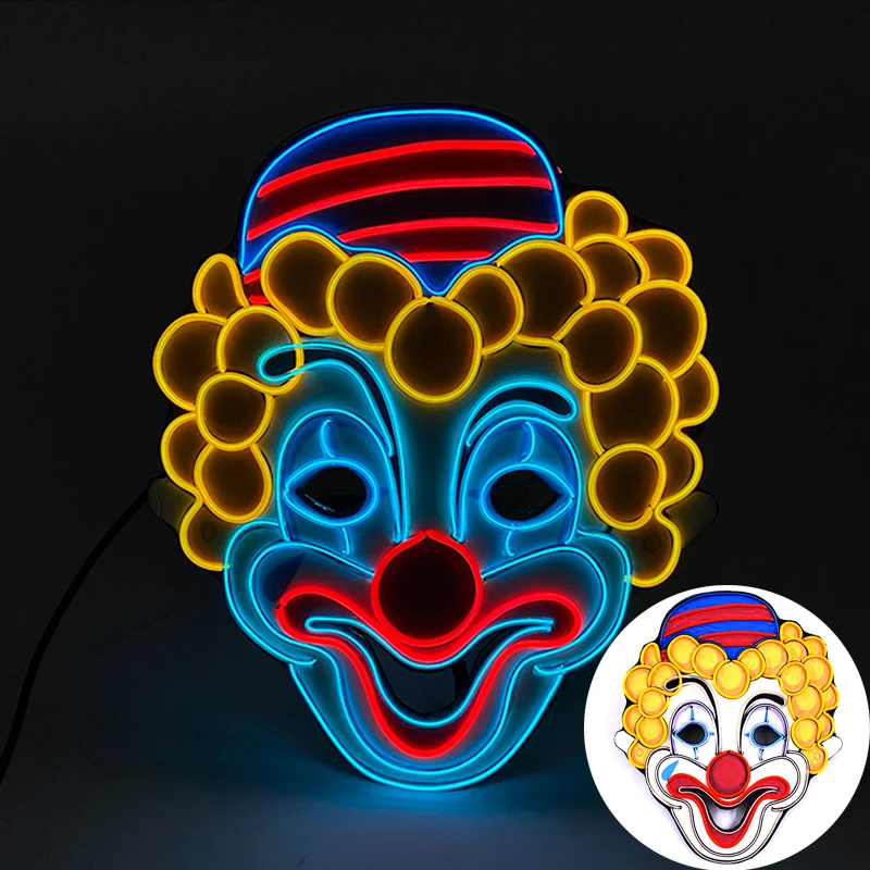 LED Kids Clown Mask Halloween Masquerade Party Children's Day Cosplay Clown Toys Photograph Props Light Funny Horror Clown Mask