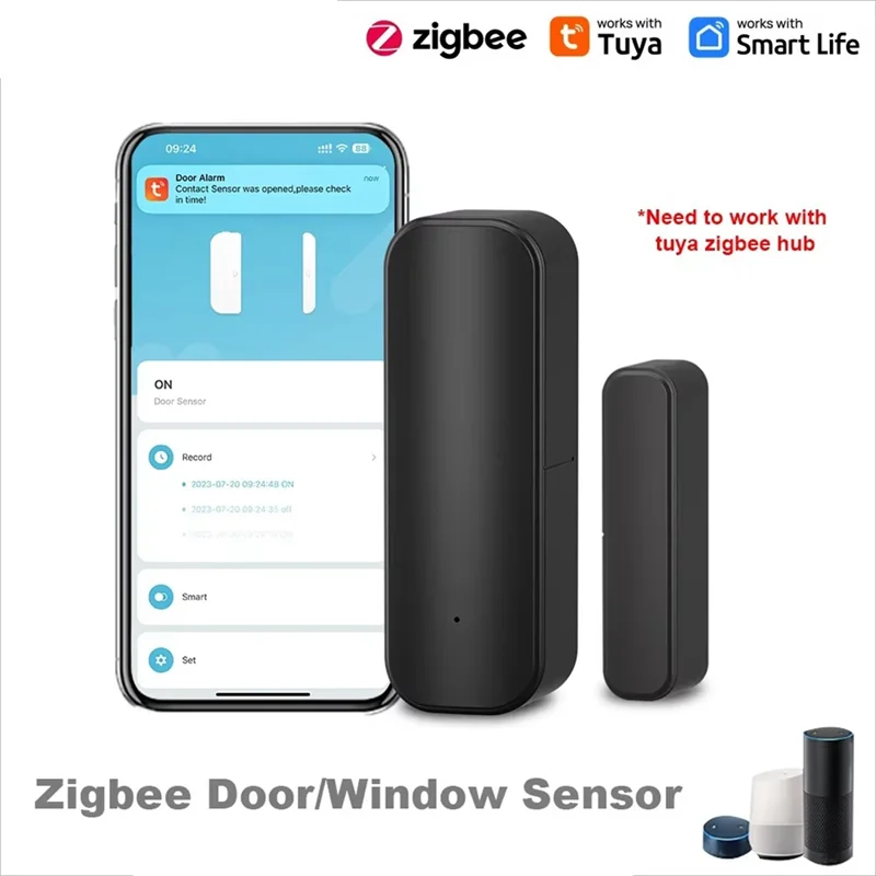 

Новинка! Tuya Zigbee датчик двери, окна, противоугонная сигнализация, умный дом, беспроводной детектор, приложение, удаленная работа, работа с Alexa Google Home