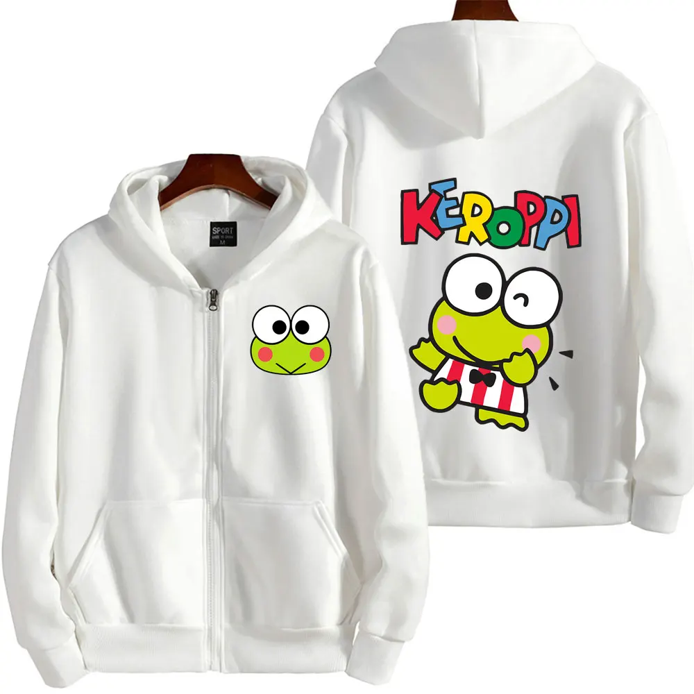 

Men Zip Up Hoodie Keroppi White Cartoon Anime Women Sweatshirt Coat 2024 New Casual Couple Oversized Clothing Jacket