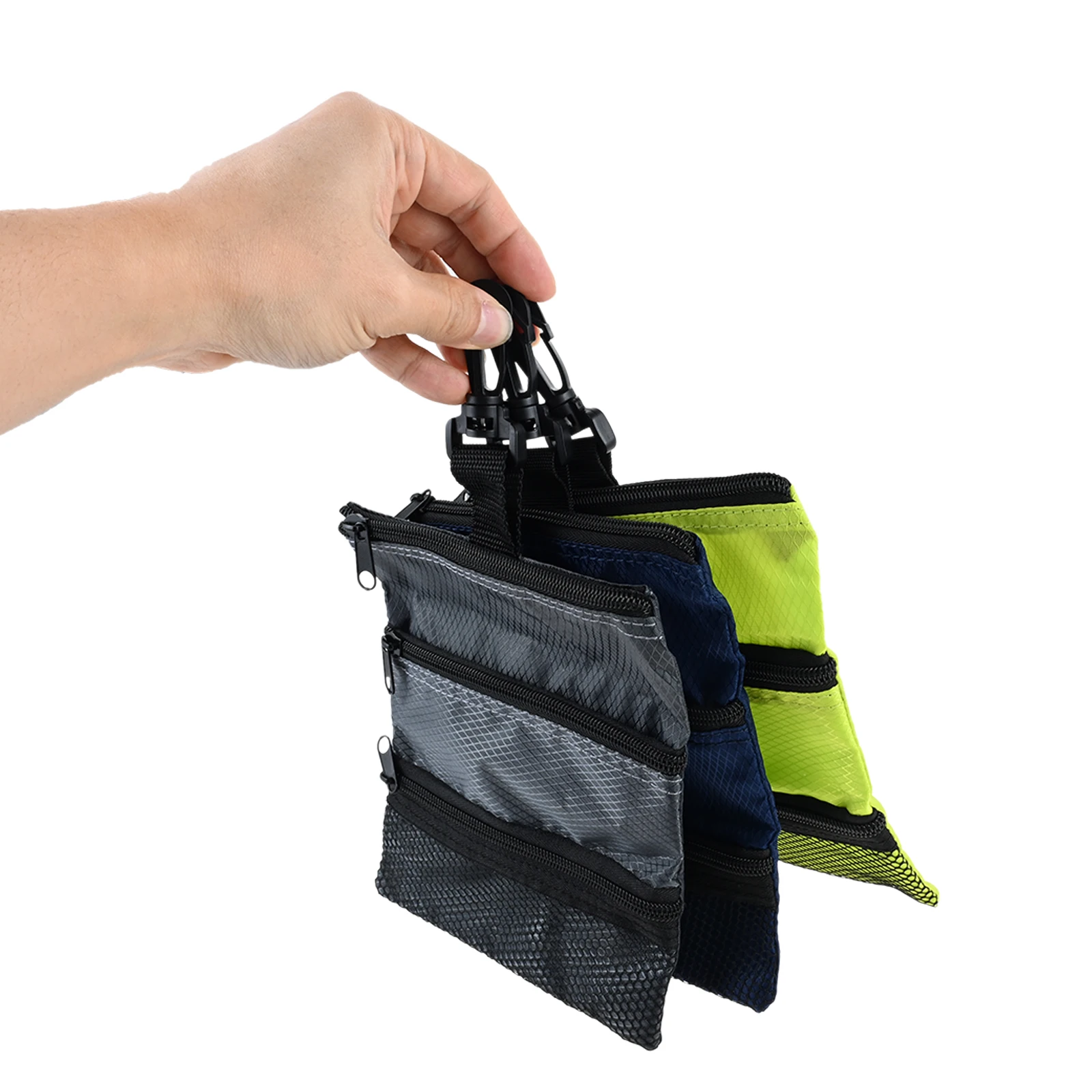 Black/Dark Blue/Green Golf Ball Tees Holder Pouch Nylon for Men Women Golf Storage Bag Multi Pockets w/ Clip Hook To Attach Bag