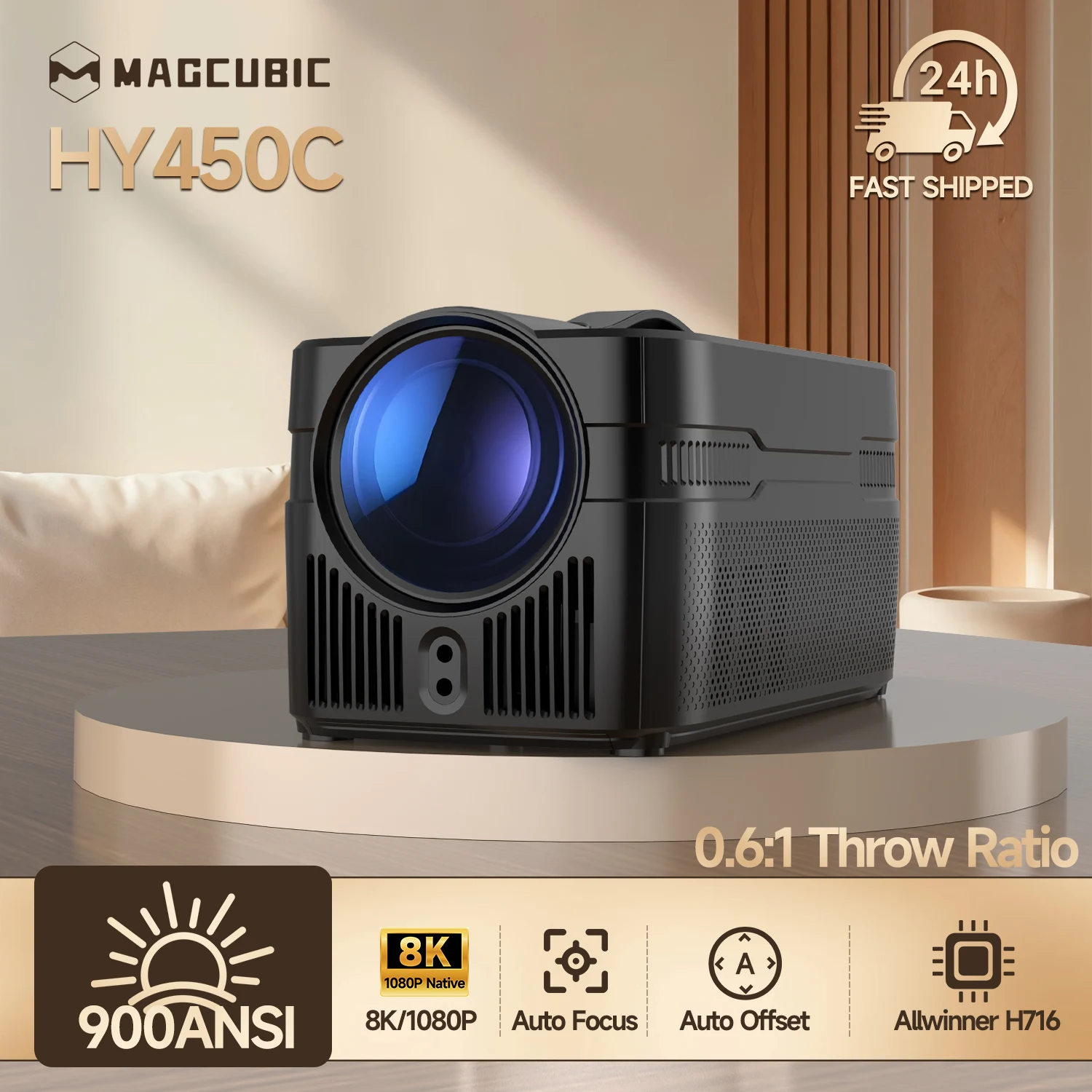 Magcubic HY450C Projektor 8K 4K Native 1080P Ultra-Kurzdistanz 900ANSI Allwinner H726 Auto-Offset BT5.4 WIFI6 Sprachassistent