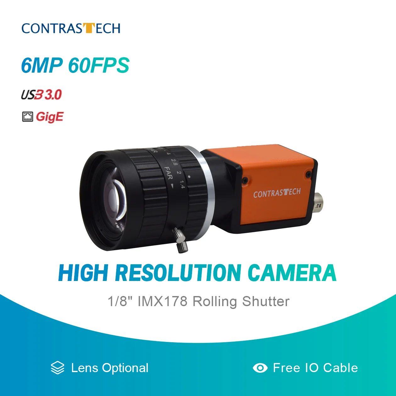 

High Resolution 6MP IMX178 CMOS GigE USB3.0 Rolling Shutter Automation Inspection Camera for Machine Inspection