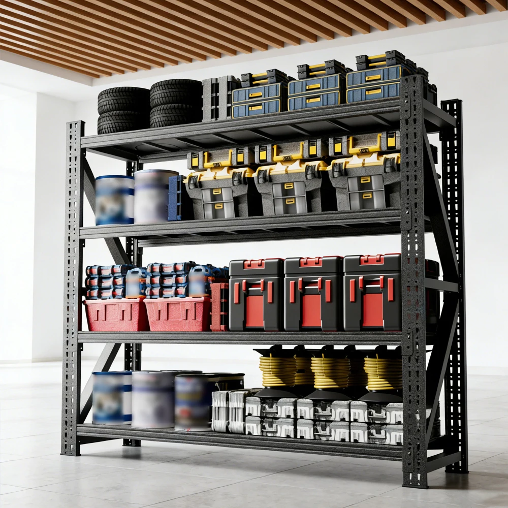 

Heavy Duty 6000LBS Garage Shelving Extra Wide Metal Adjustable (69"H×75"W×23.7"D) Industrial Storage Black