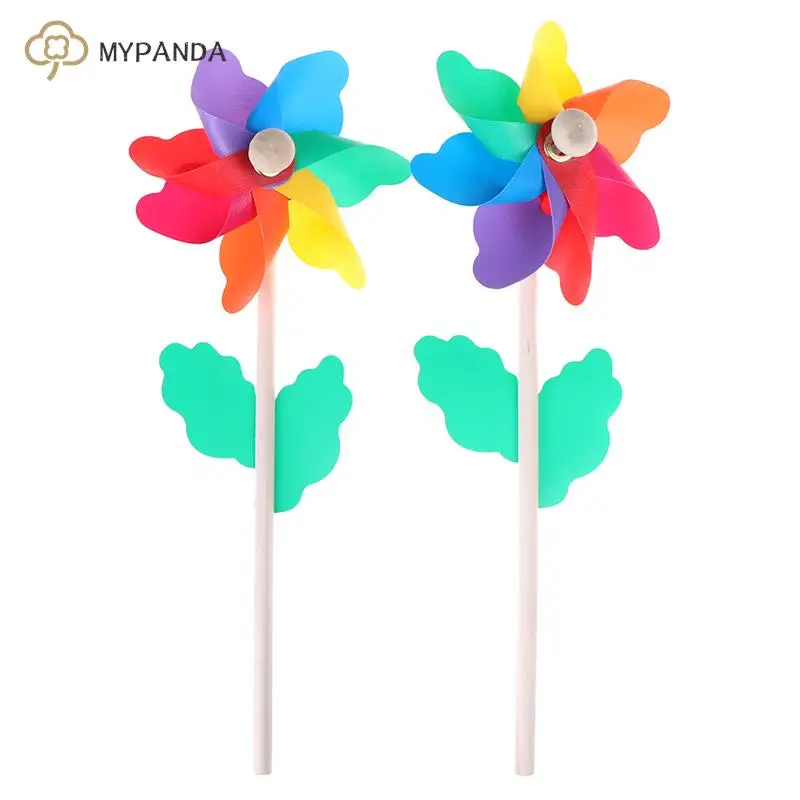 Colorful wood windmill garden party 7 leaves wind spinner ornament kids toys