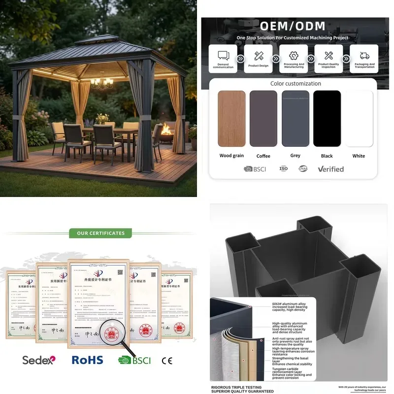 Luxury Aluminum Pergola with Waterproof Metal Roof Outdoor Canopy for Villa Garden