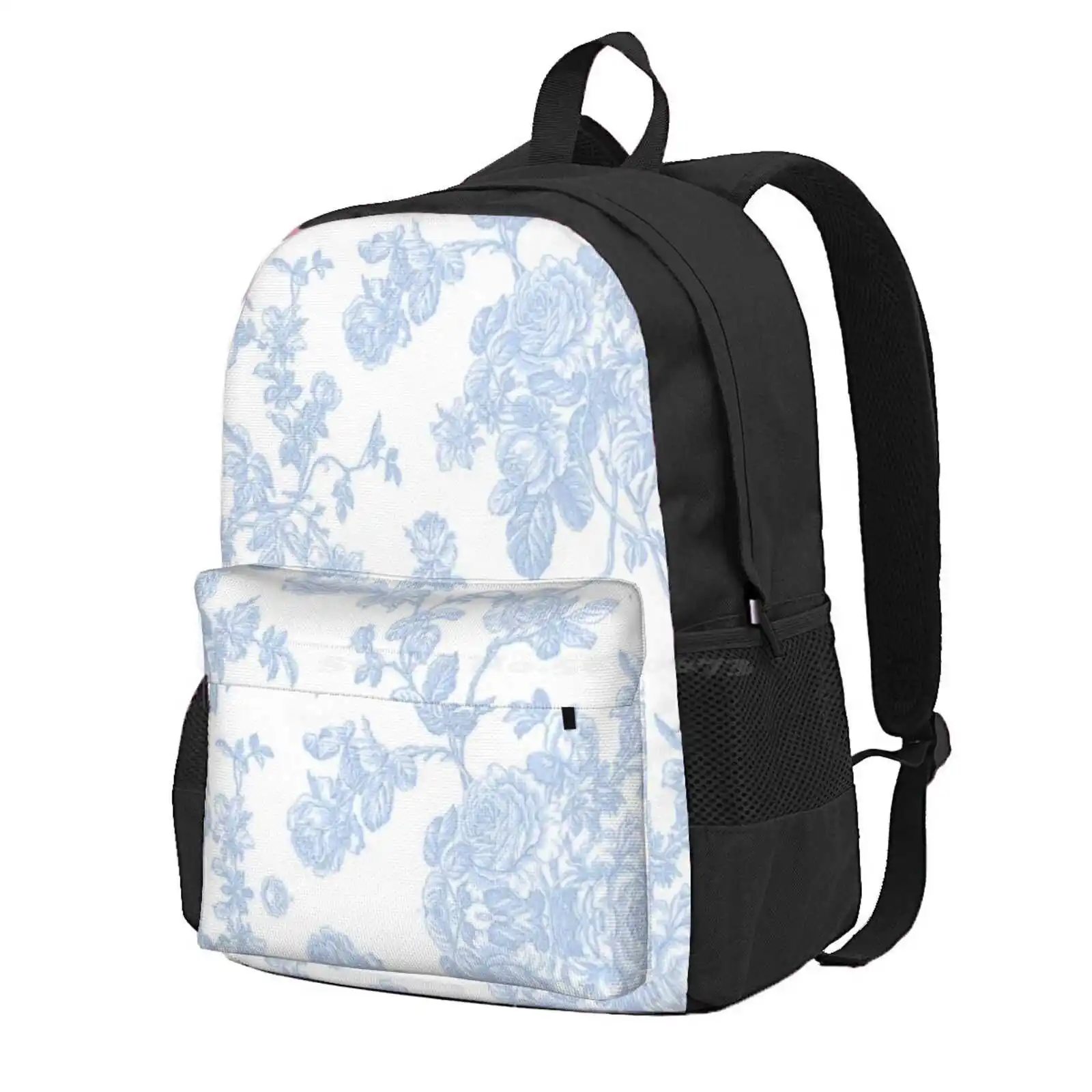 Toile, Dusk Blue Vintage Roses Pattern Hot Sale Schoolbag Backpack Fashion Bags Dusk Blue Roses Pattern Blue Bell Pattern Blue