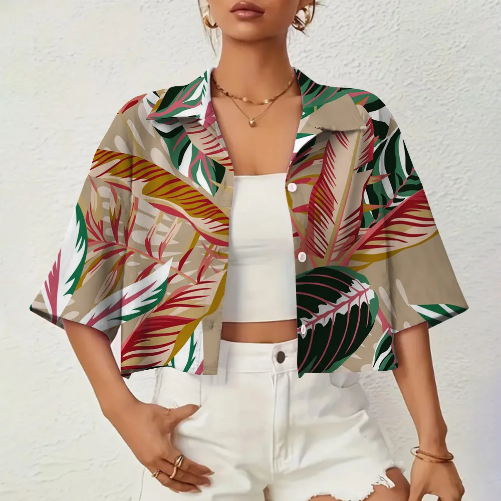 Hawaiian Style Women\'s Lapel Shirt Fashion Short Shirt Vacation Casual Summer New XS-XL Loose Comfort 3D Printing Process