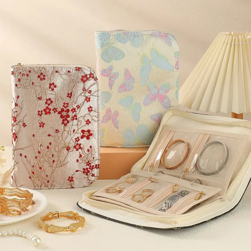 

Книга-органайзер для украшений с цветочным узором, на молнии, многослойная, для хранения ожерелий, с защитой от окисления, с сеткой и молнией