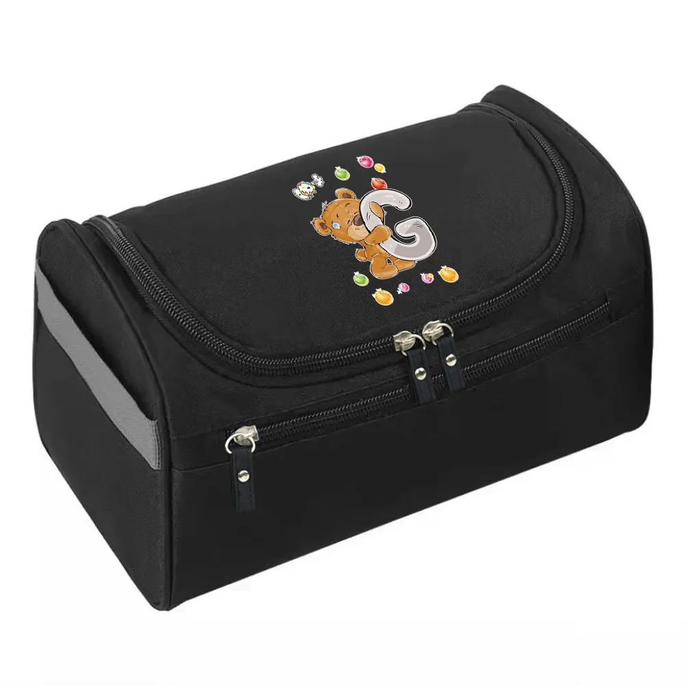 Unisex Business Portable Storage Bag Toiletries Organizer Travel Cosmetic Bags Hanging Waterproof Wash Pouch Bear Letter Print
