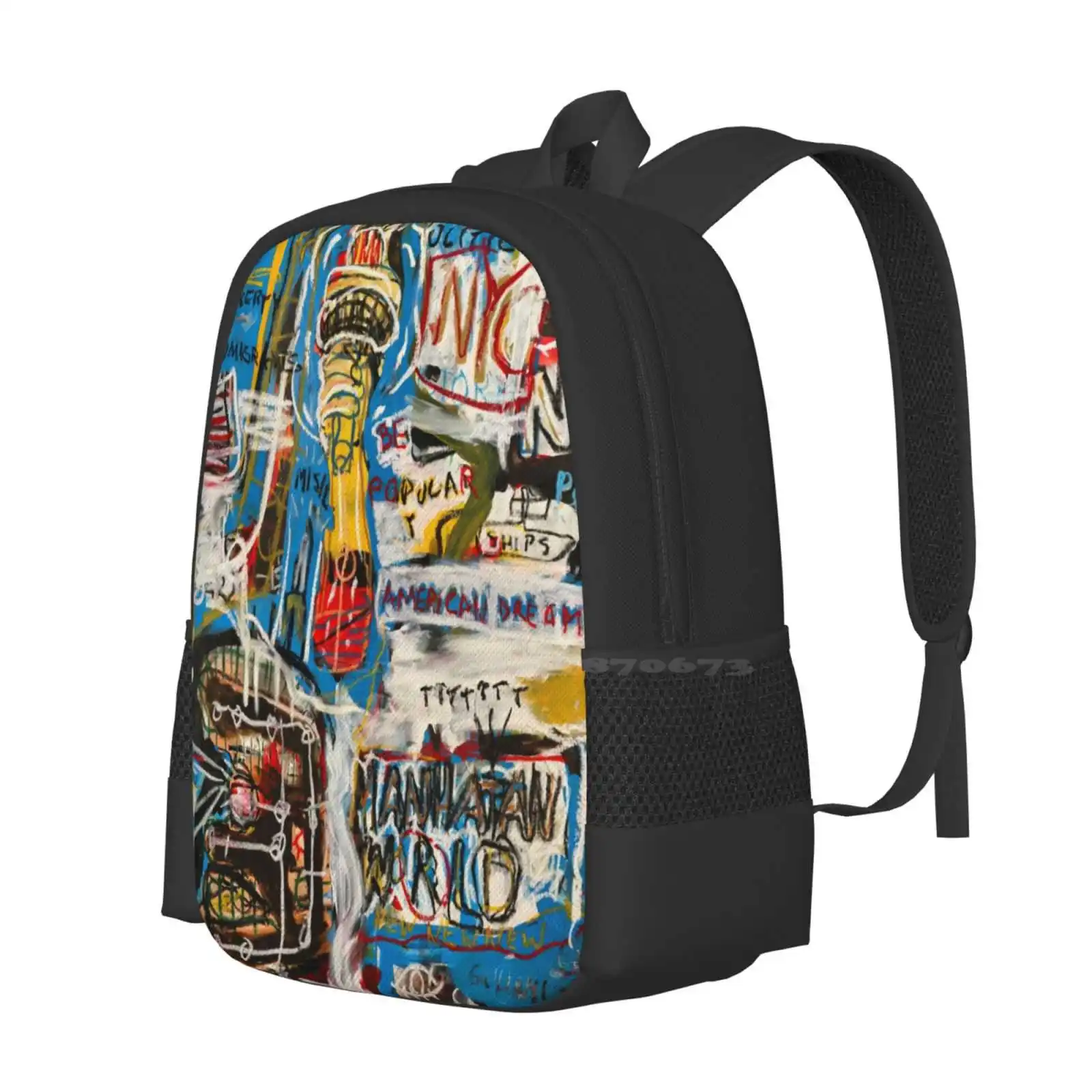 Manhattan World New Arrivals Unisex Bags Student Bag Backpack Nyc Manhattan Abstract Jean Michel Pop Art Warhol United States