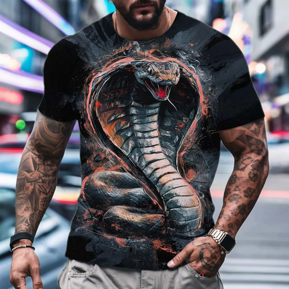 

Fashion 3d Snake Printed T Shirt For Men Funny Animal Pattern Oversized T-shirt Summer Hip Hop Trend Clothing Casual O-neck Tops