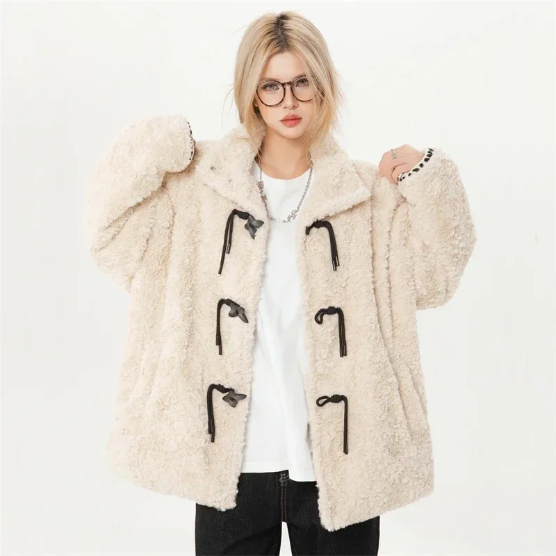 Manteau en peau de mouton en peluche pour femme, vestes de combat, vêtements chauds, style coréen, nouveau, hiver, 2024