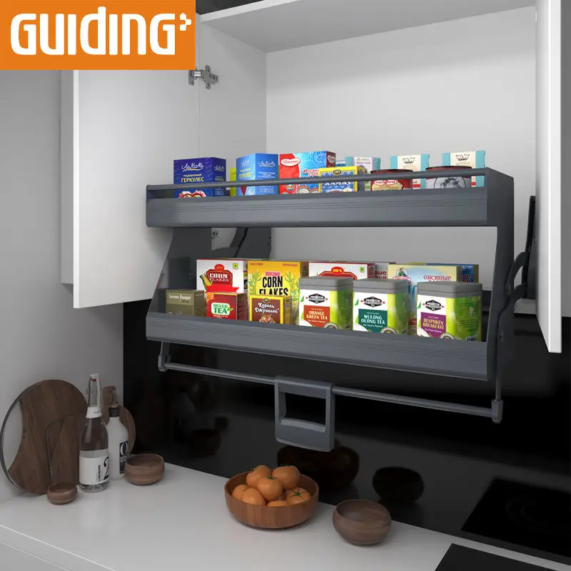 Armario de cocina extraíble, organizador de gabinete de gran capacidad, elevador de doble capa, estante para platos, cesta de almacenamiento de elevación de cocina