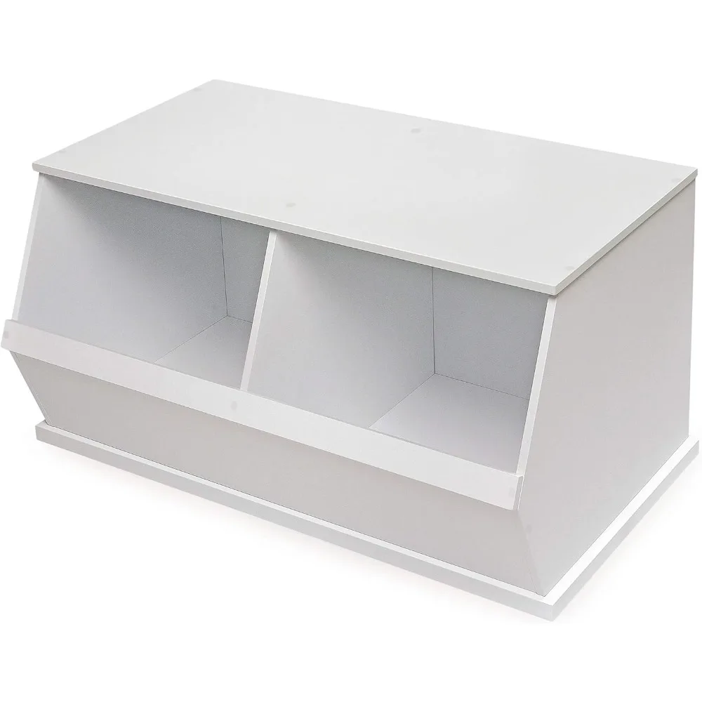 Two Bin Stackable Toy Storage Organizer - Modular Wood Panel for Toys, Books & Crafts