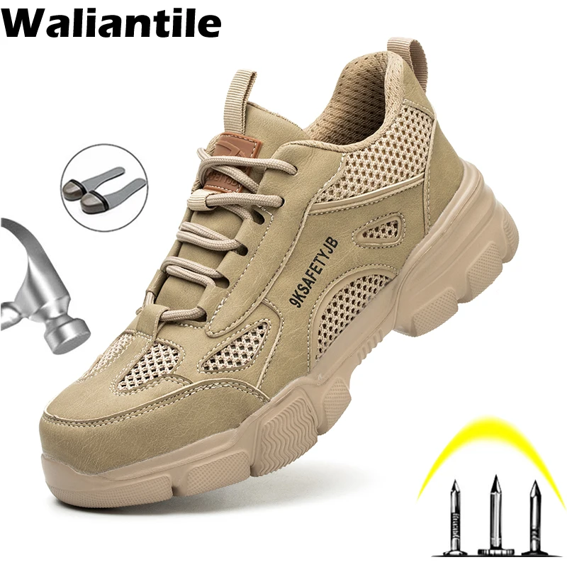 Waliantile 2023 Summer Men Women Safety Shoes For Industry Work Puncture Proof Working Boots Steel Toe Indestructible Sneakers