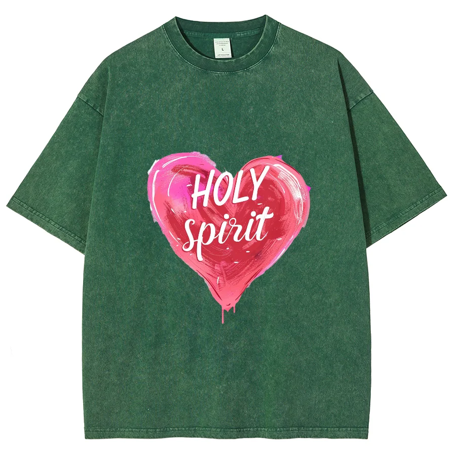 Holy Spirit Y2k Washed Short Sleeve T Shirt, Cartoon Creative Printed Unisex Vintage Streetwear New Fashion Casual Tee Plus-Size