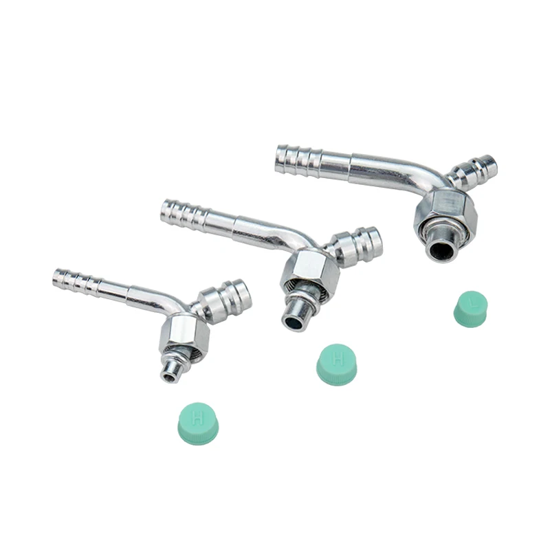 

#6 #8 #10 Barb Fitting Stainless Steel 90 Degree O-Ring 5/8"-18 3/4"-16 7/8"-14 Nut with Service Port Auto AC Iron fitting