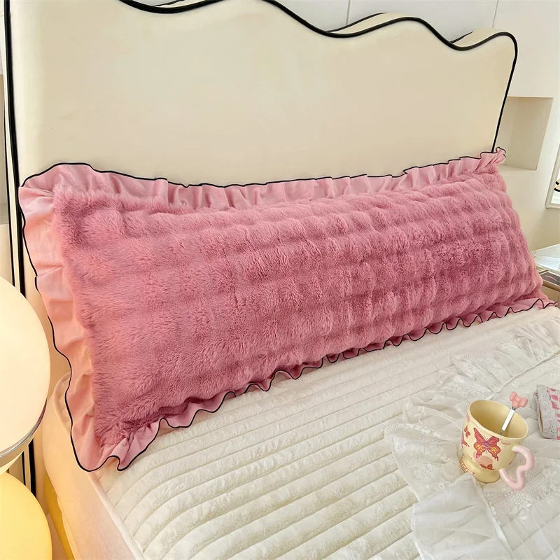 1pc New Lace Plush Long Pillowcase, Light Luxury Thickened Couple Double Pillowcase (without Inner Core), Soft and Comfortable