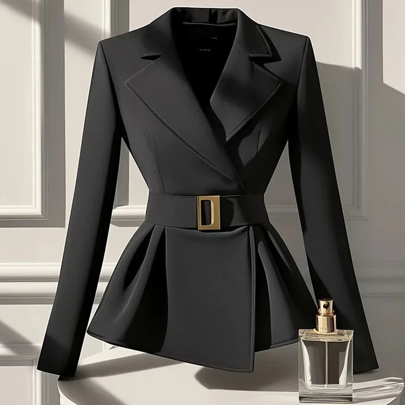 Women's Suit Coat 2025 New Fashion Black Elegant Casual Blazer Lady Korean Autumn Solid Color Office Ladies Clothing OuterwearsL