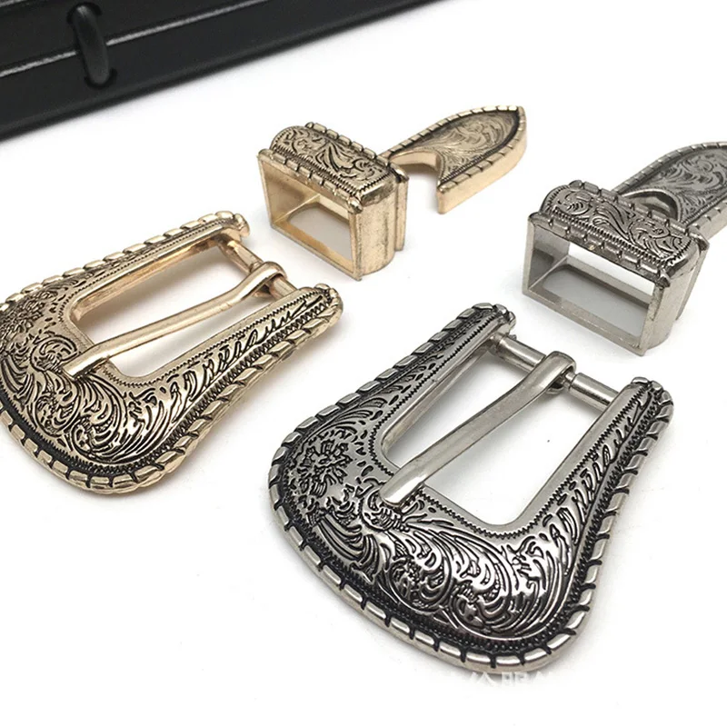 3pcs Vintage Belt Buckle Vintage Embossed Three Piece Pin Buckles Floral Engraved Antique Belt Buckle Set Diy Accessories