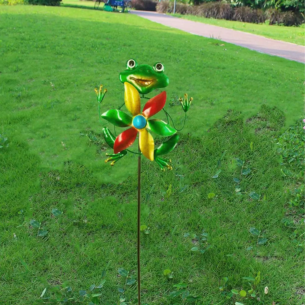 

Rotating Frog Shape Wind Spinner Removable Iron Gardening Plug Pinwheel Creative Durable Wind Collectors Rotator Backyard