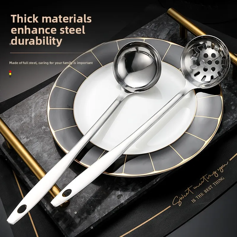 Stainless Steel Long Handle Soup Spoon Small Ladle Integrated Kitchen Utensils for Restaurant Home Use Hot Pot Store Set