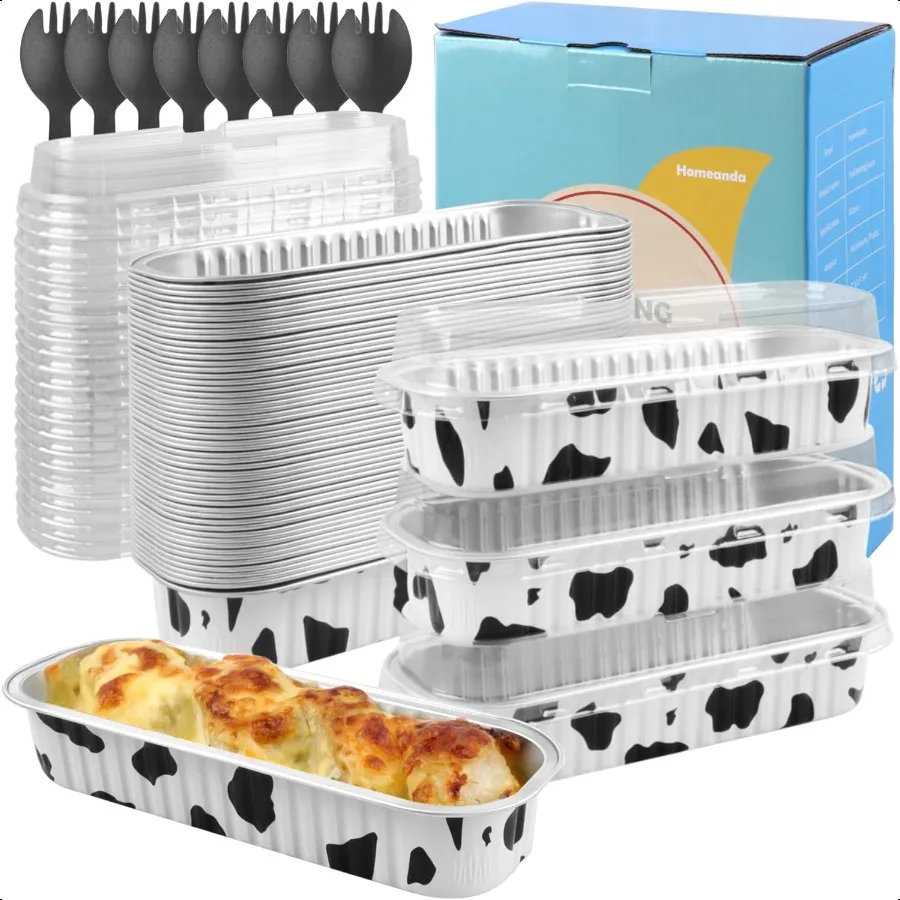 

60 шт. мини-формы для тортов и жаровня с крышками, прямоугольные стаканчики из алюминиевой фольги на 6,8 унций, одноразовые формы для мини-чизкейков и