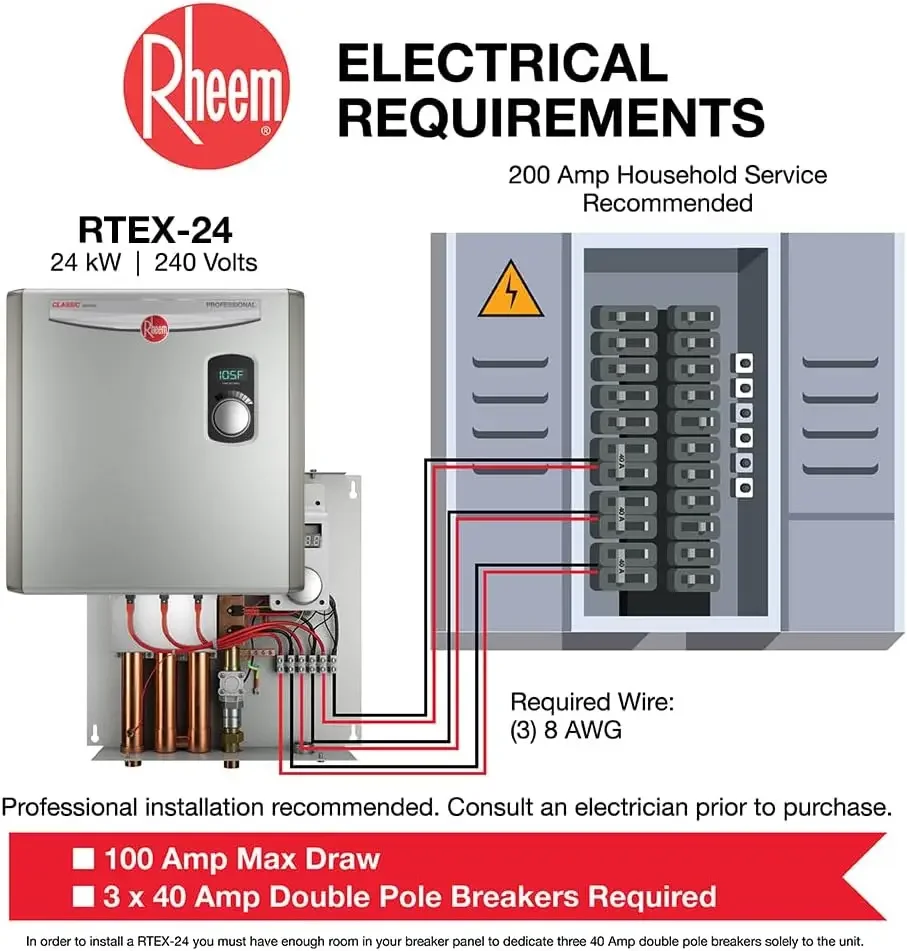 RTEX-24 24kW 240V Electric Tankless Water Heater, Gray