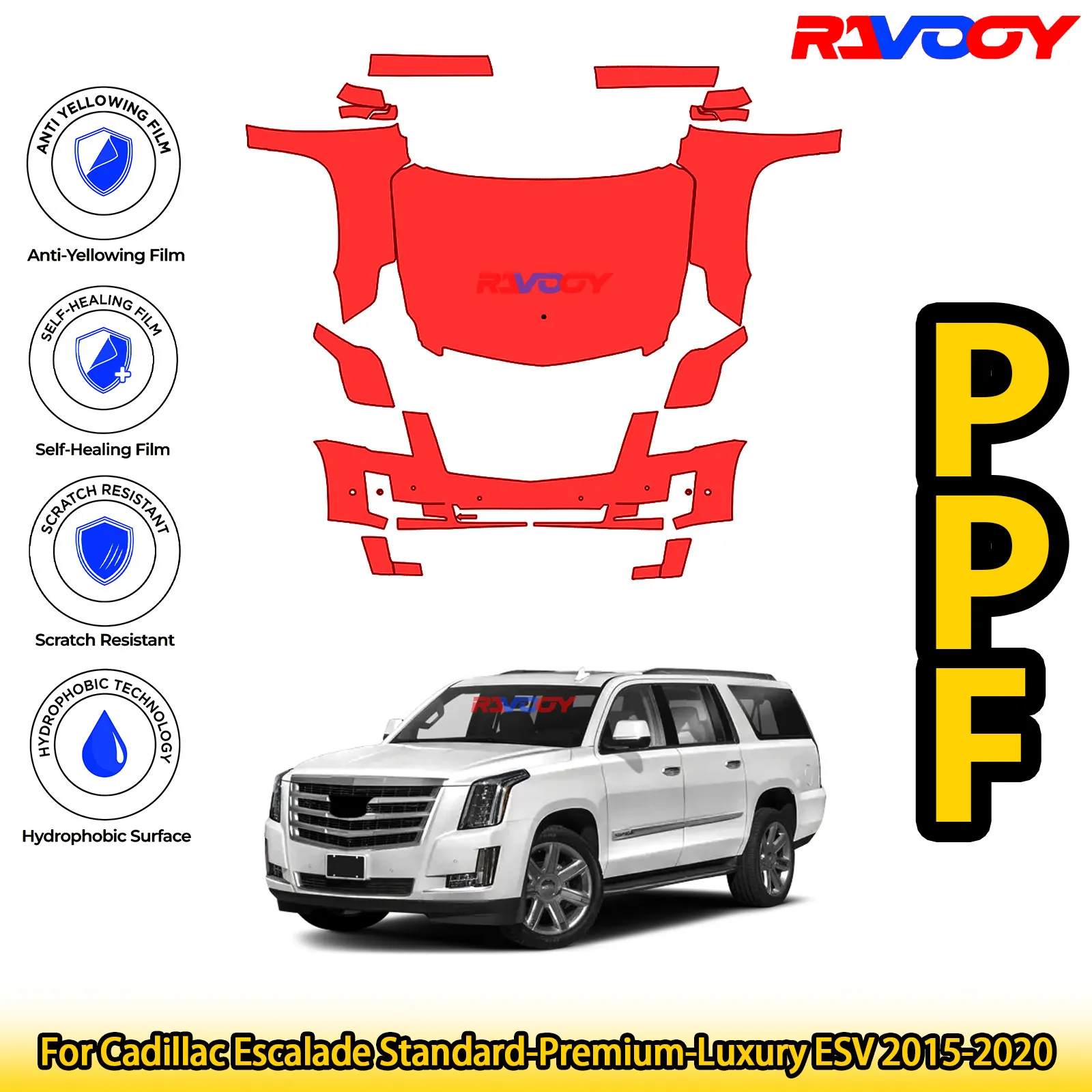 

Для Cadillac Escalade Standard-Premium-Luxury ESV 2015-2020 глянцевая матовая черная предварительно вырезанная передняя PPF комплект защитной пленки для краски