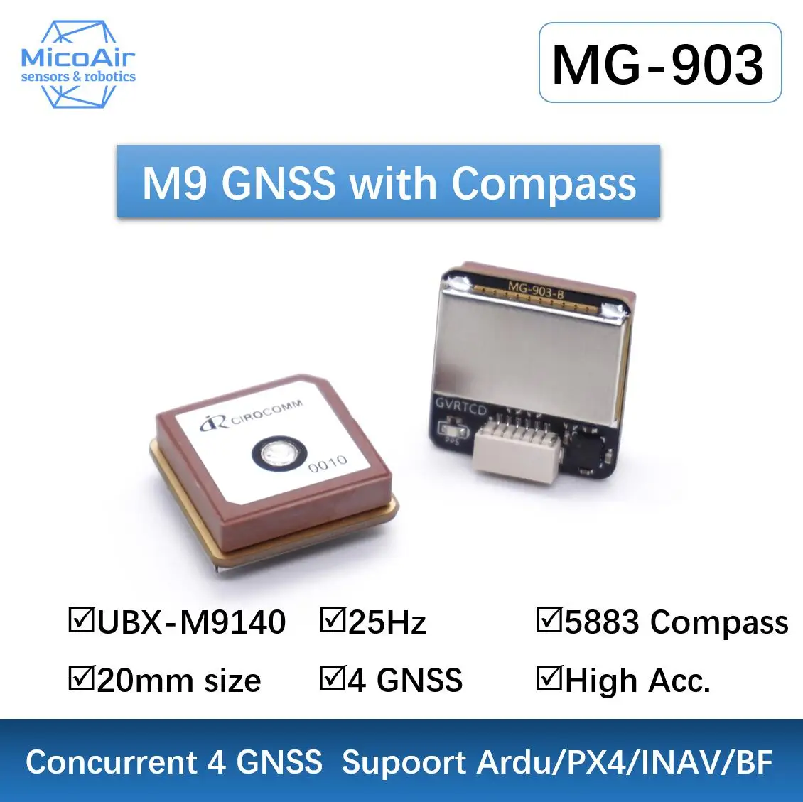 MG-903 GPS Small Size GNSS Module with Compass IST8310 MicoAir Tech MG-903  For FPV/Racing Drones