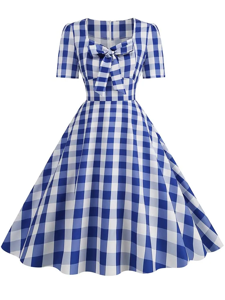 white and blue checkered dress Dorothy Pinafore Twirl dress – Only Little Once main image 0