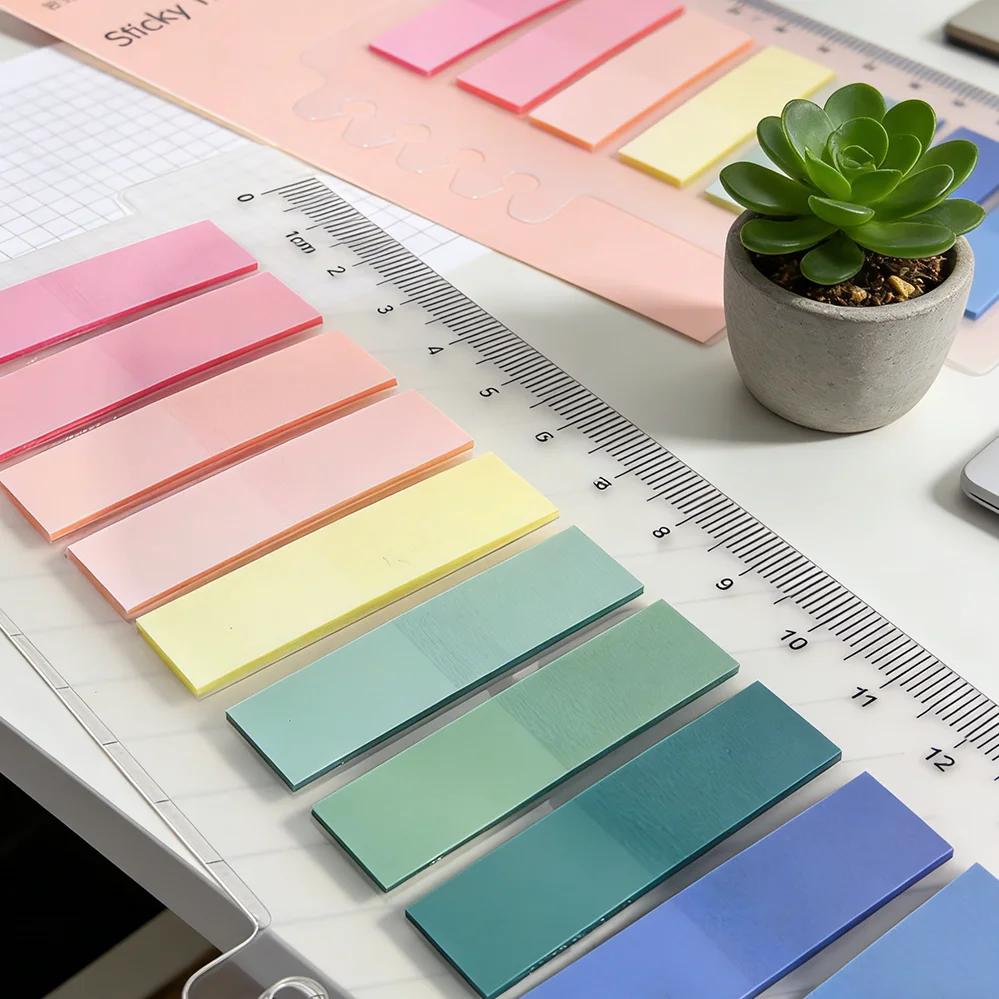 Morandi Gradient PET Transparent Sticky Notes, Ruler Index Tabs, Waterproof Page Markers for Office, School, Notebook, File Clas