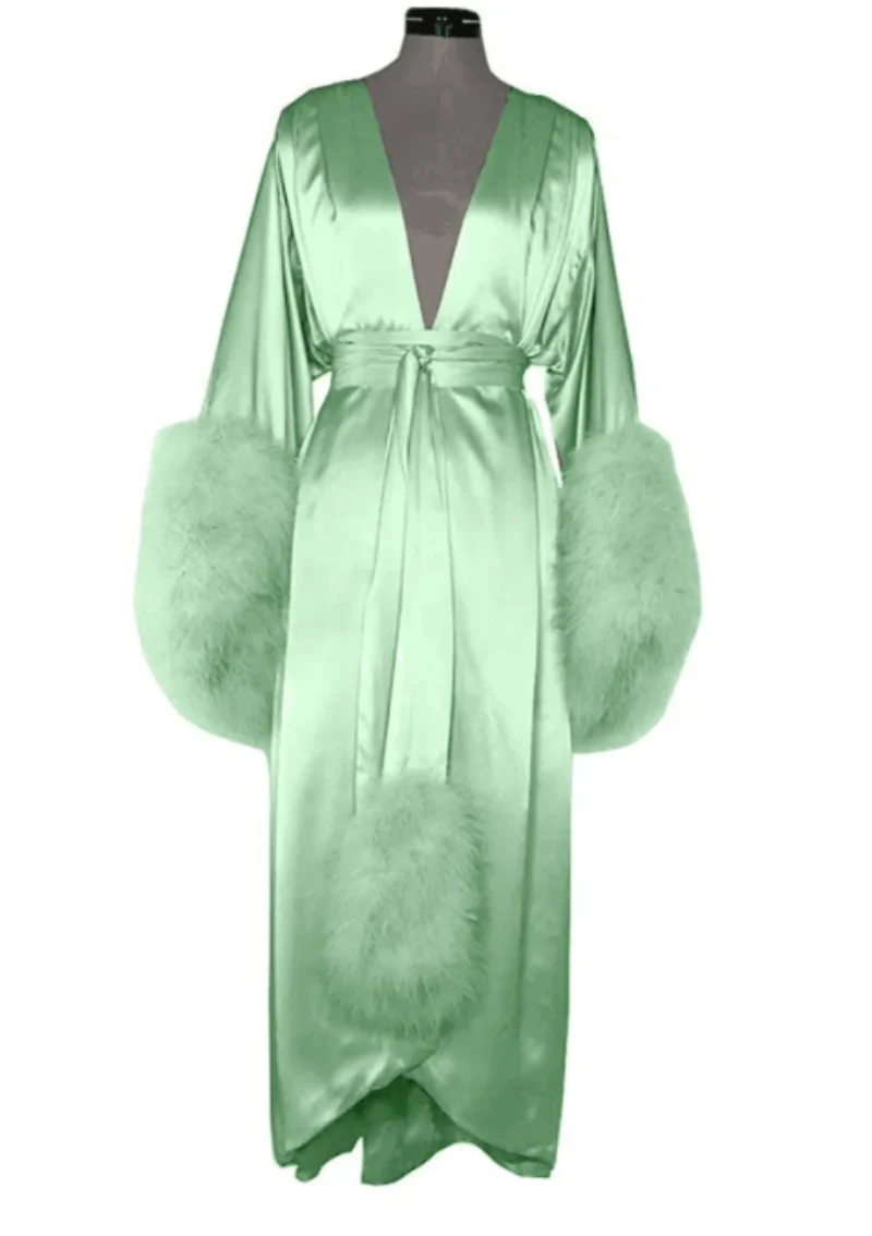 

New Design Women Nightgown Pajamas V-Neck Lace up Long Sleeve Bridal Wedding Bathrobe for Photography Custom Made