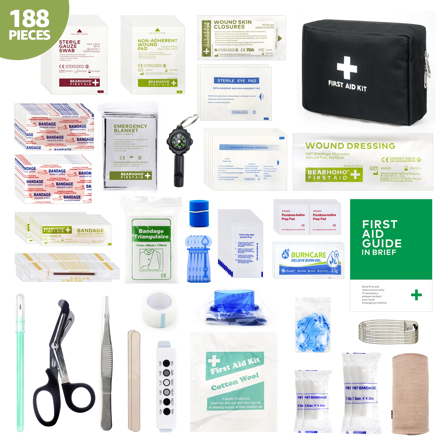 188 pçs kits de primeiros socorros casa caso médico completo ao ar livre kits de emergência essenciais para acampamento caminhadas esportes caça desastre resgate