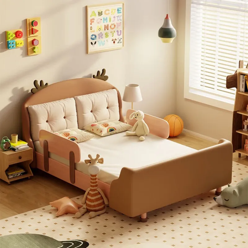 

Soft bag children's bed Solid wood island bed Boys and girls single 1.5 meters Princess bed Girls bedroom with guardrail