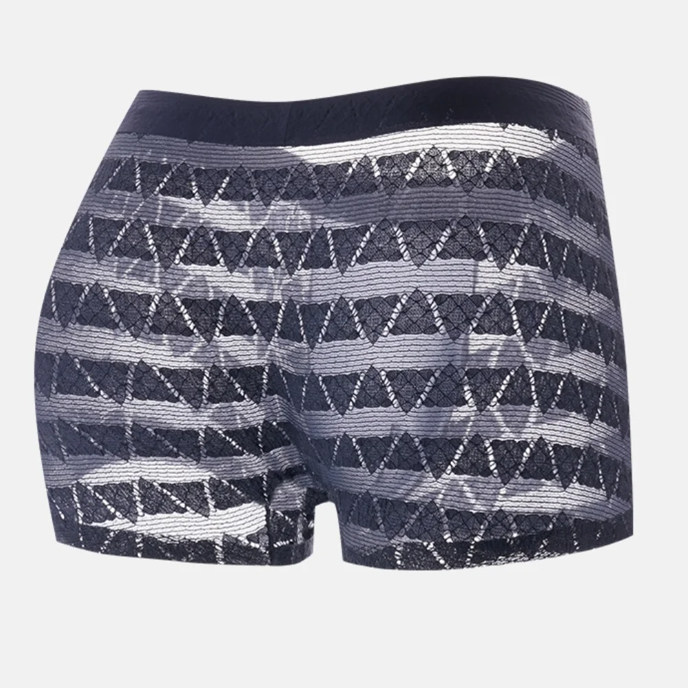 1pc Men's Underwear Wrinkle Jacquard Boxer Lace Mesh Sheer Mid Waist Trunks Striped Panties Breathable Comfortable Underwear