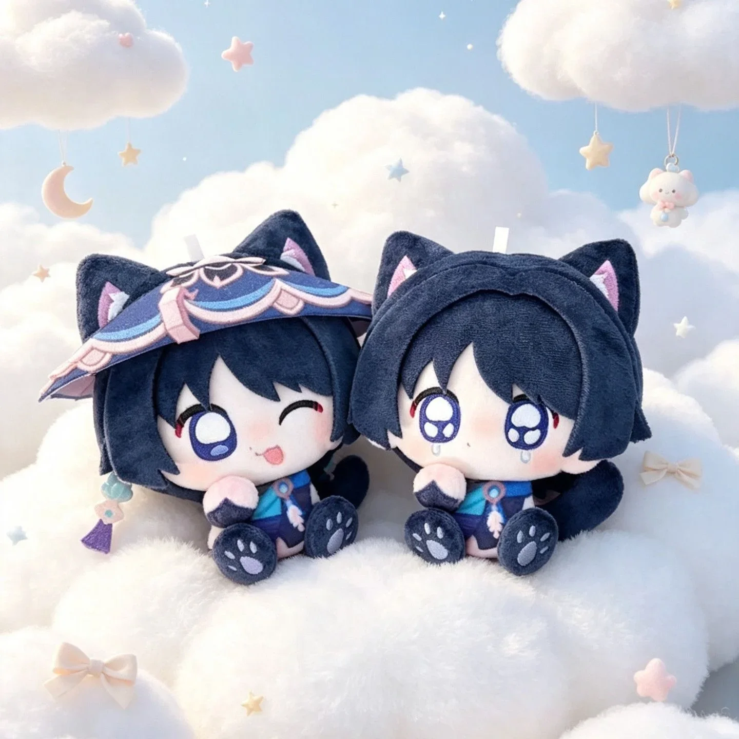 Genshin Impact Wanderer Cat Ear Plush Bag Charm Keychain Stuffed Doll Pendant For Backpack Purse Handbag Decor Gift