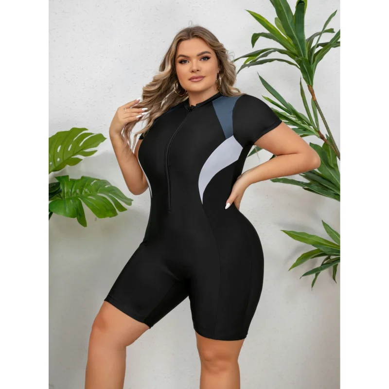 Plus Size One-Piece Zipper Sports Swimsuit Women's Long Sleeve Surfing Swimsuit Surfing Suit Boxer Dive Skin Snorkeling Suit