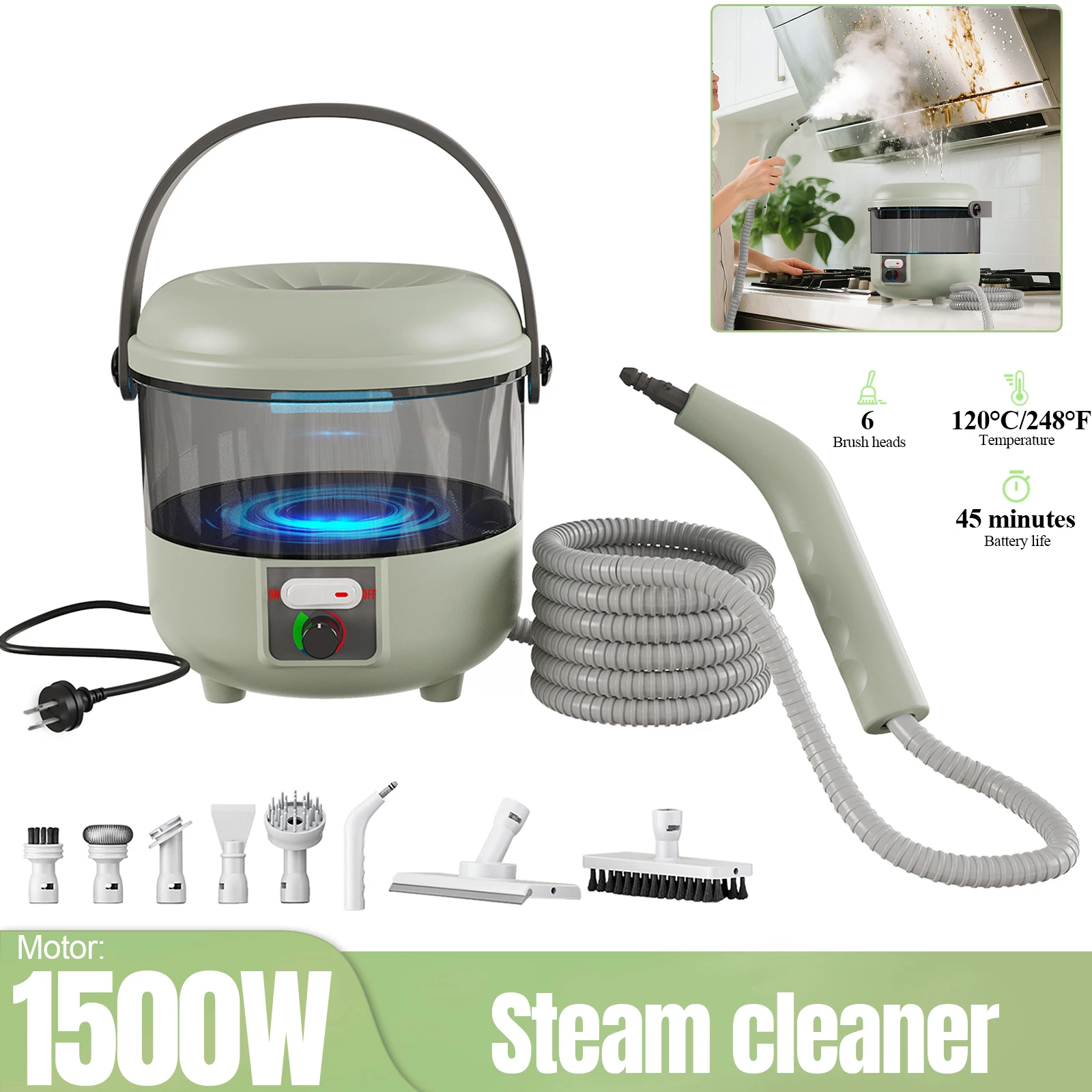 Hordozható gőztisztító 2500 W, hordozható, magas hőmérsékletű gőztisztító eszköz, konyhába és otthonra alkalmas