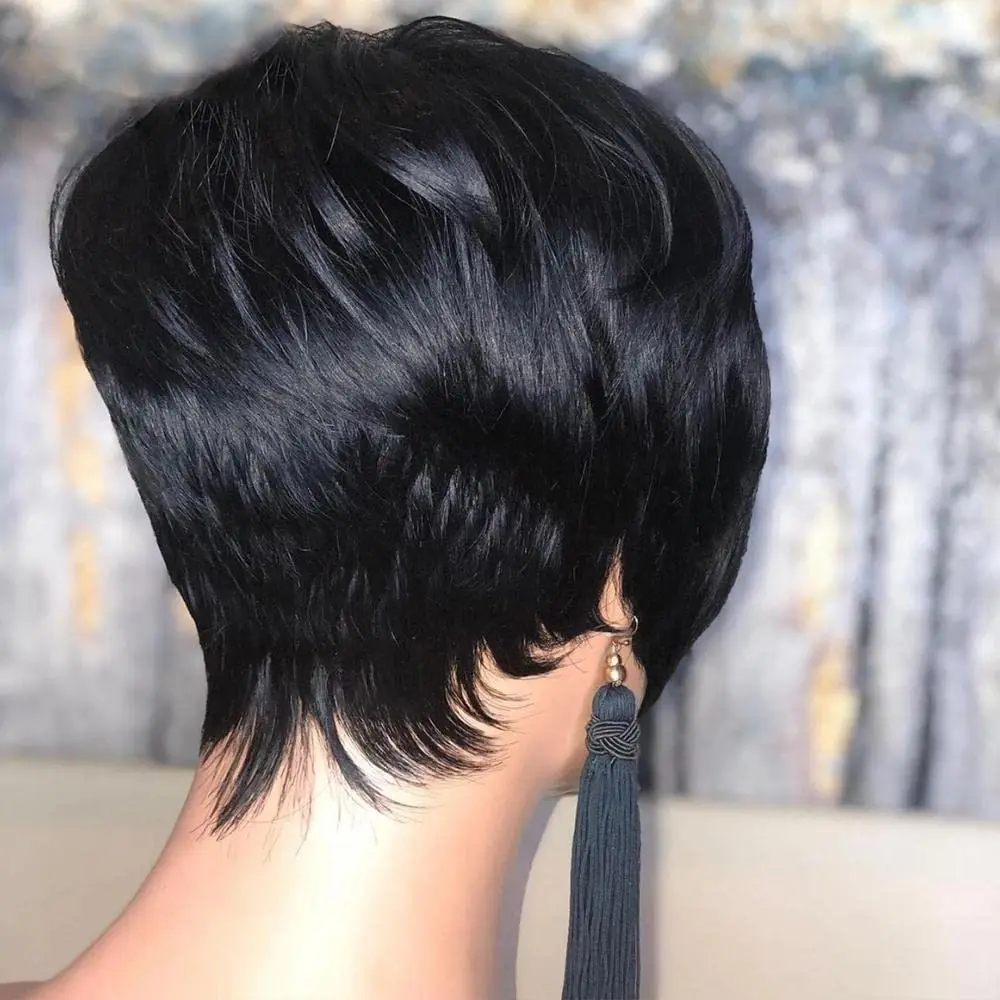 Pixie cut Wig for black women -  Synthetic Short Layered  with Natural Black Color fashion wig