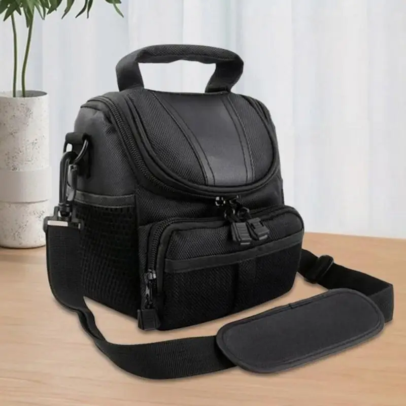 حقيبة كتف للكاميرا من النايلون المقاوم للماء مبطنة بالإسفنج وتصميم مقاوم للصدمات وجيوب أمامية وجانبية للتصوير الفوتوغرافي أثناء