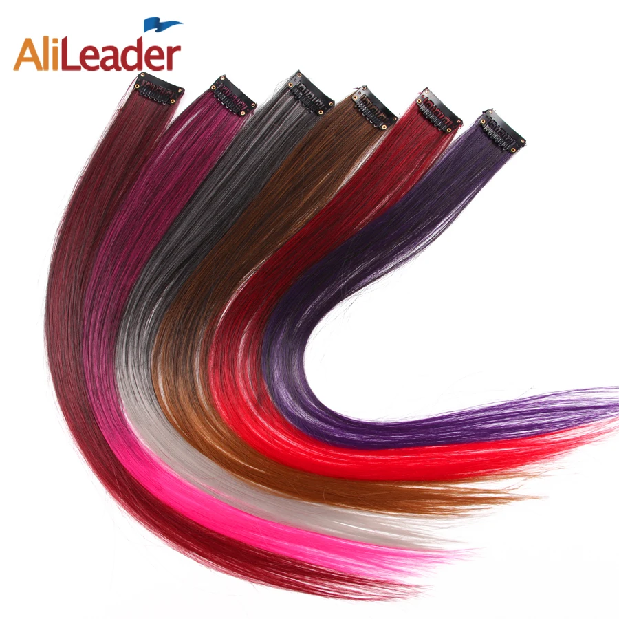 Festival Clip Hair 87Colors Synthetic Clip Hair Extensions Ombre Straight Curly Hairpieces 20\'\' Rainbow Highlights Hairpieces