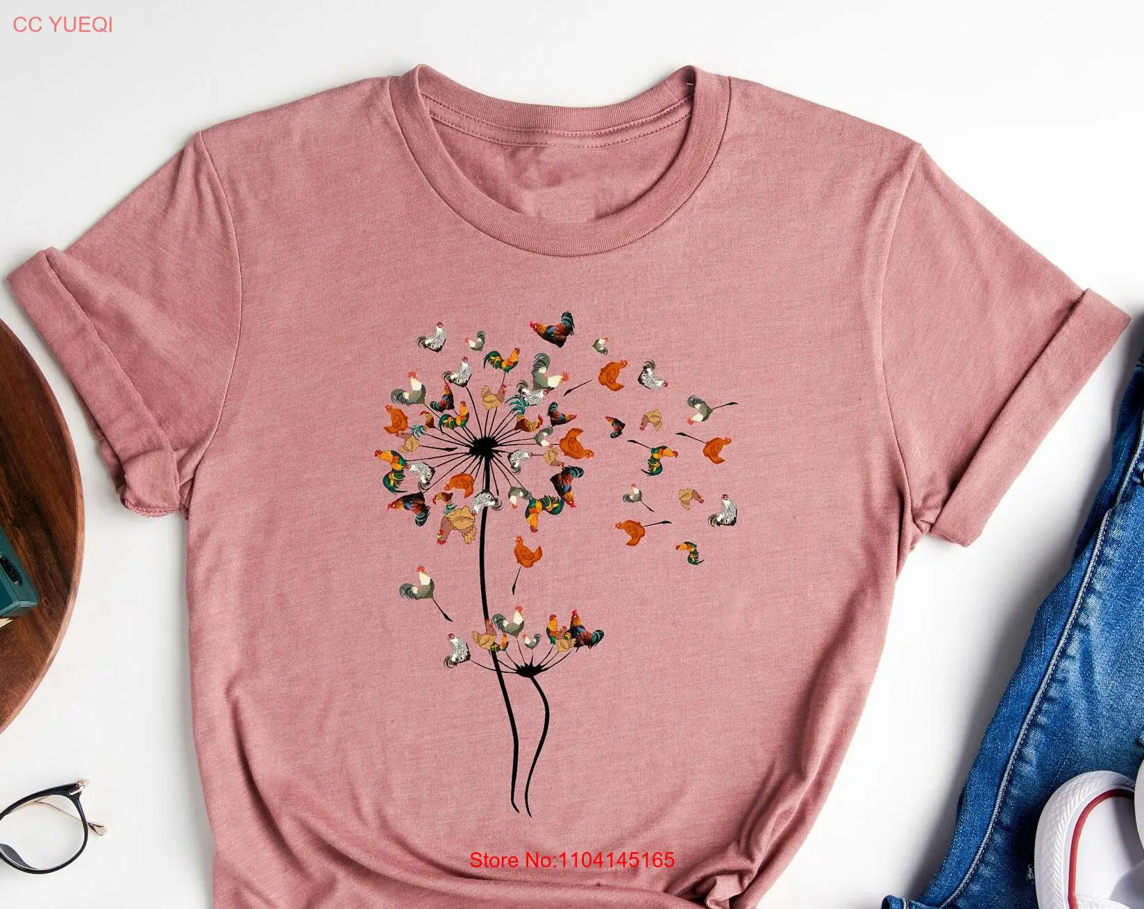 

Dandelion Chicken Flower T Shirt Funny Farm Farmer long or short sleeves
