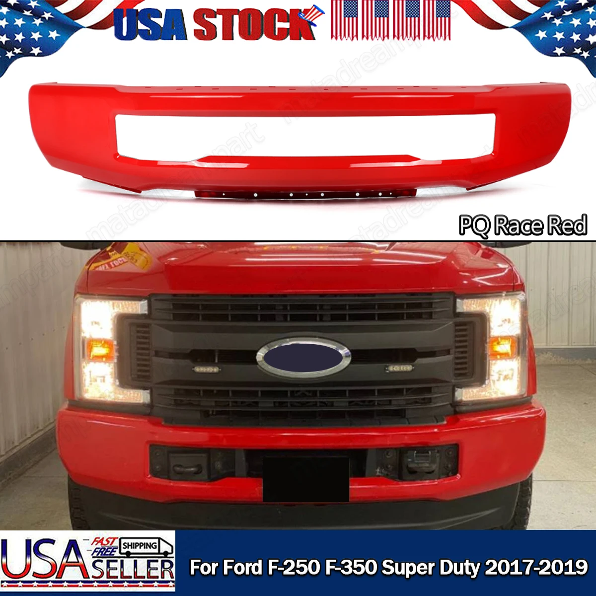 

Race Red F1/E4 Steel Front Bumper Face Bar For Ford F250 F350 Super Duty 2017 2018 2019 Front Bumper Assembly w/o Fog Light Hole